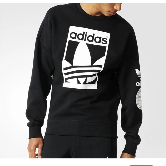 Adidas Originals 3 Stripes Black Crewneck Sweatshirt Side Zip Mens XL Logo - Picture 1 of 8
